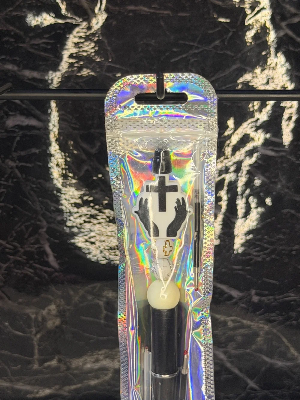 Black Cross Focal Bead Pen Black and Blue Ink